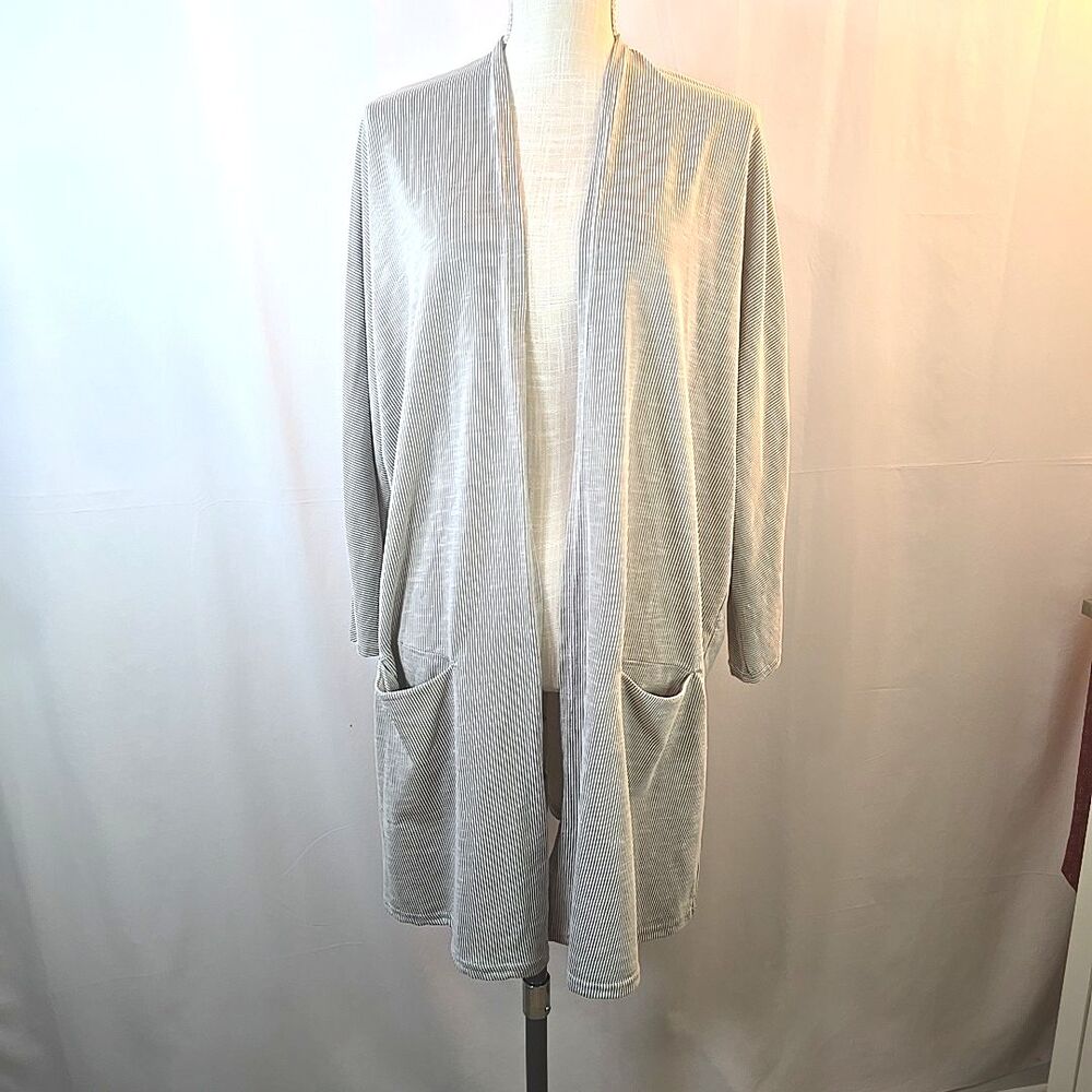 DONNI Cardigan Ribbed Light Coat Beige Grey One Size Fits All Coatigan Pockets